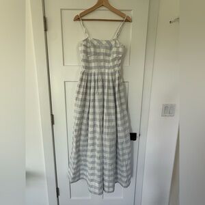 Caroline Constas White and Light blue Gingham Midi dress